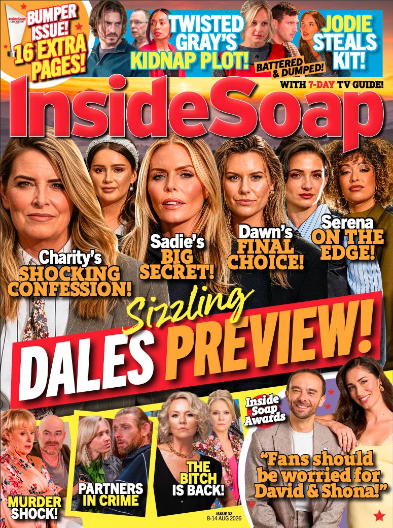 InsideSoapMag's tweet photo. Here's your brand new issue of Inside Soap! 🧼 take a sneak peek at what's to come in #Emmerdale 😎 in #EastEnders, Gray makes an attempt to kidnap his son 😱 and, see our exclusive #Corrie photoshoot, celebrating their Inside Soap Award noms! 🤩

Buy in shops or download NOW! 🌟 https://t.co/NAXtNtrkWB