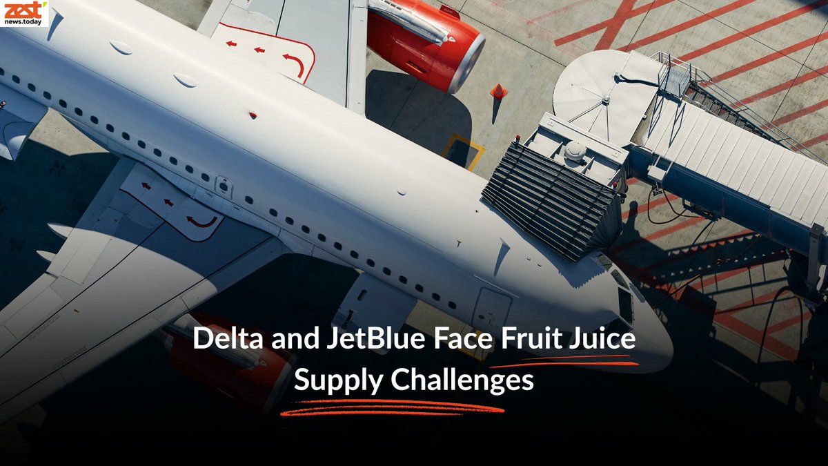 ZestNewsToday's tweet photo. @Delta  and @JetBlue  are facing a fruit juice supply shortage. 

Both airlines source their onboard juice from Minute Mai (The Coca-Cola Company)

Full story:
https://t.co/sokRZsbQz5

#BeverageIndustry #SupplyChain #FMCG #Airlines #MinuteMaid https://t.co/EJJDoNr4bN