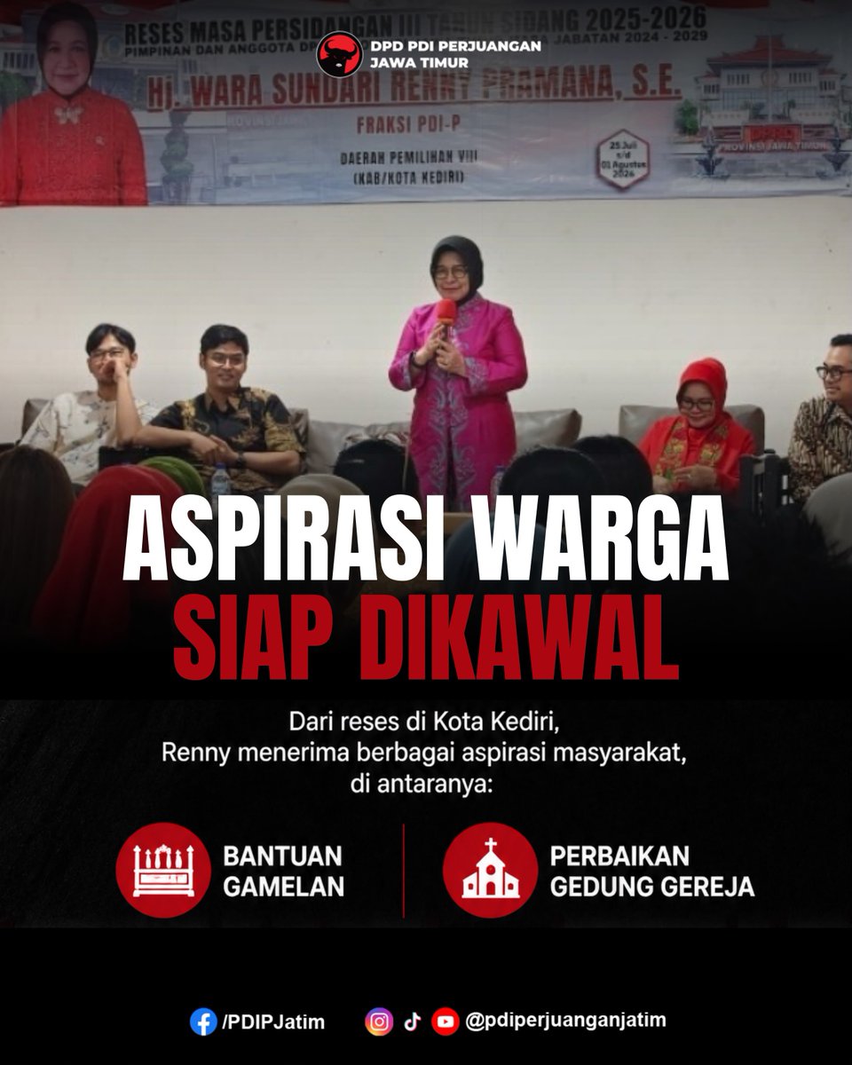 PDIP_JATIM's tweet photo. Wara Sundari Renny Pramana menegaskan komitmennya untuk memperjuangkan kepentingan seluruh masyarakat tanpa membedakan latar belakang agama.

Karena politik yang berpihak adalah politik yang menghadirkan keadilan dan melayani seluruh rakyat.

#PDIPerjuangan #PDIPerjuanganJatim https://t.co/7ALG9fVlCH