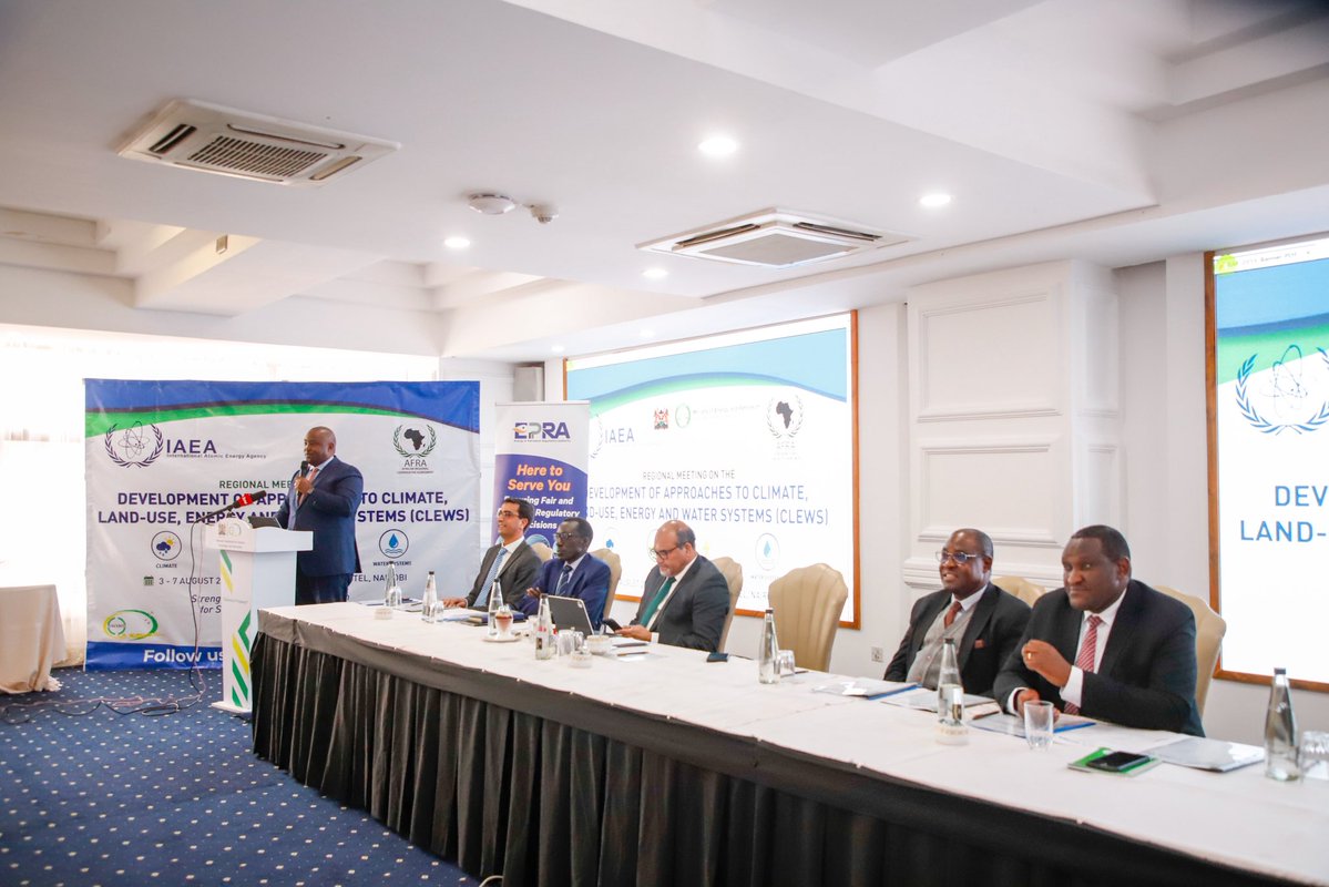 AlexKWachira's tweet photo. Honored to attend the opening ceremony of the IAEA Regional Meeting on the Development of Approaches to Climate, Land-Use, Energy and Water Systems (CLEWS) in Nairobi, Kenya.

The meeting brought together delegates from 24 African countries to explore integrated approaches to sustainable energy planning, climate resilience, land-use management, and water resource management.

I look forward to deliberations on initiatives that promote sustainable energy development, enhance climate resilience, and foster stronger regional cooperation across Africa.

In attendance PS Prof. Abdulrazak Shaukat (Science, Research and Innovation)
