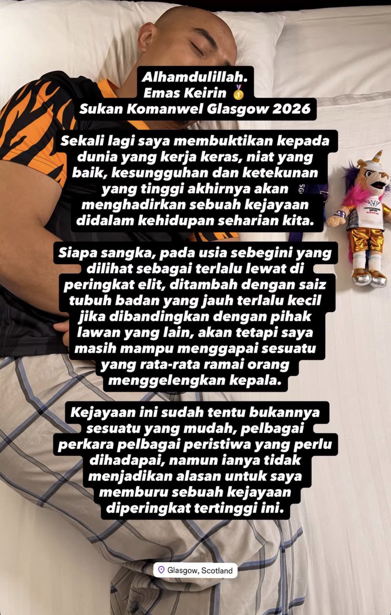 AzizulAWANG's tweet photo. Alhamdulillah.
Emas Keirin 🥇
Sukan Komanwel Glasgow 2026 https://t.co/PI2d0Dsosx