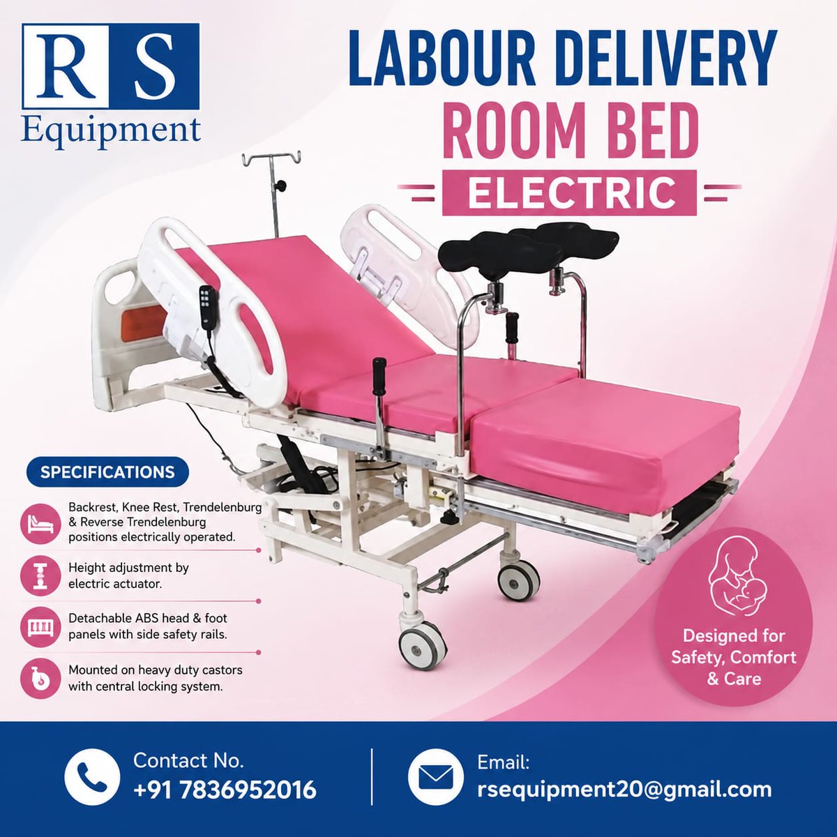 rsequipment_'s tweet photo. LABOUR DELIVERY ROOM BED (ELECTRIC)
For Any Inquiry Contact us ☎ :
Mobile No. 📞 +91 7836952016
Mail 💌 : rsequipment20@gmail.com

#hospitals #doctor #surgeon #rsequipmentnareladelhi #medicalequipmentsupplier https://t.co/QjZuR7nTIw