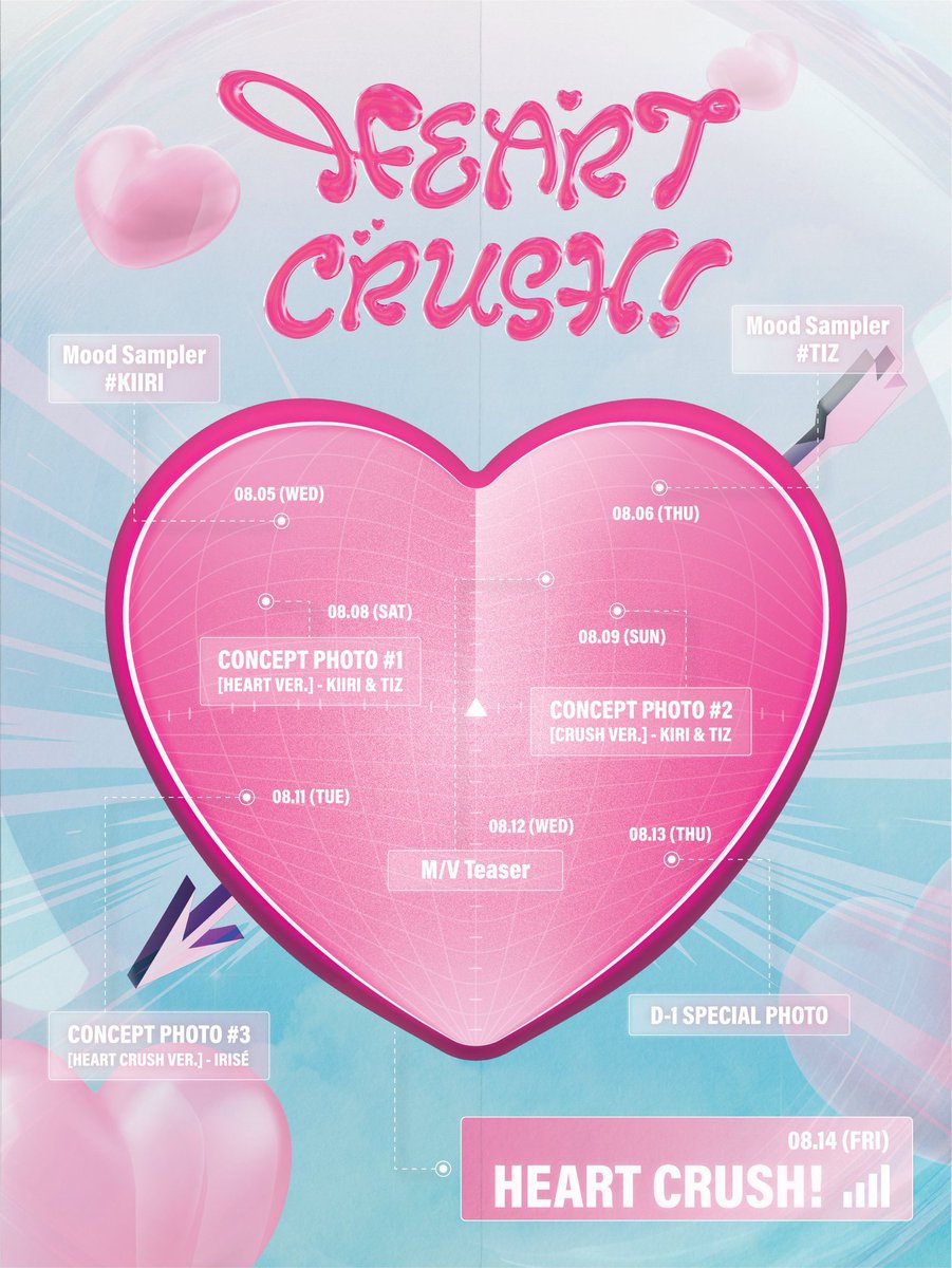 ize_jpclub's tweet photo. ［カムバのお知らせ📢］

IRISÉがTHE 3rd DS [HEART CRUSH!] で8月14日にカムバックすることが発表されました💗💥

スケジュールも公開されています🗓️

IRISÉの10ヶ月ぶりのカムバに、多くのIZÉの応援をよろしくお願いします！

#IRISÉ #아이리제 #アイリゼ
#HEARTCRUSH #하트크러쉬 #IRISÉ_HEARTCRUH https://t.co/ZxGsq7VZ2t