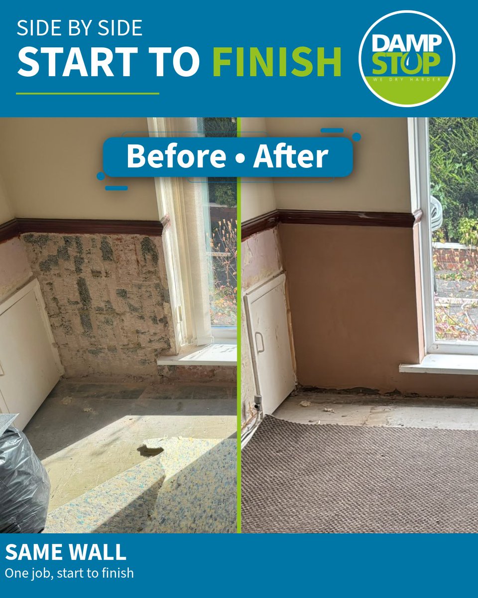 DampStop's tweet photo. Another damp proofing job completed ✅

Internal DPC injection, replastering and external DPC injection carried out by our team.

Free consultations across the North East &amp; North Yorkshire.

#DampProofing https://t.co/qWQyawp8Wj
