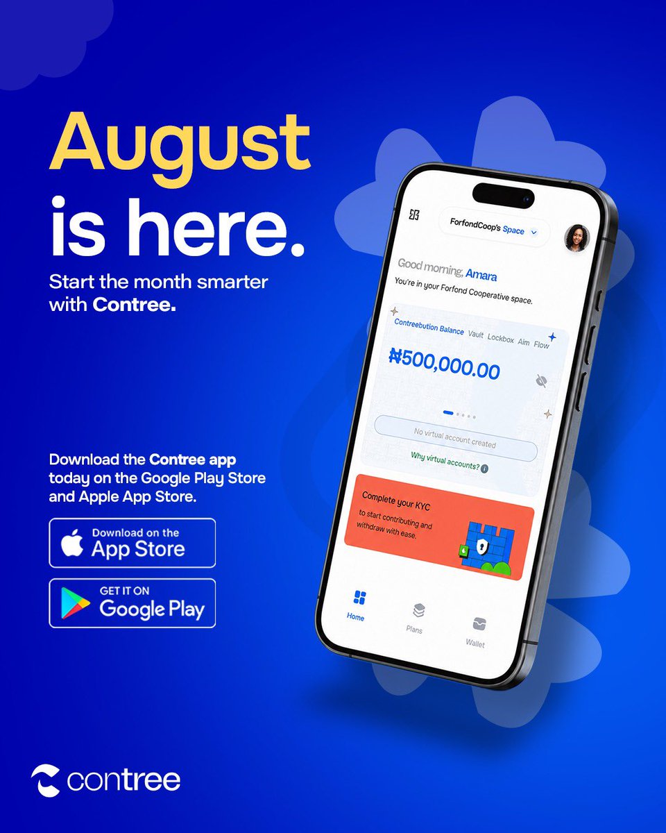 ContreeApp's tweet photo. A new month is the perfect time to make smarter financial moves.

Start August on the right note. Download the Contreeapp today on the Google Play Store or Apple App Store and experience smarter cooperative management.

Happy New Month!

#NewMonth #Contreeapp #Cooperatives https://t.co/JZxxODpeiA