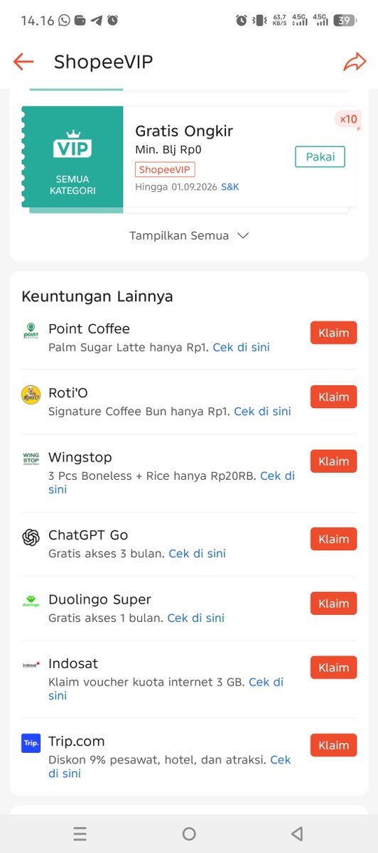 yaudahyaa's tweet photo. Ayok klik gaes bisa dapet shopee VIP gratis 1 bulan lumayan bakal dapet voucher: 
point coffe 1rupiah, 
rotio 1rupiah 
dll

https://t.co/yxmlQrPloR

#shopeevip #zonauang #zonajajan https://t.co/YVdPaxvwn1