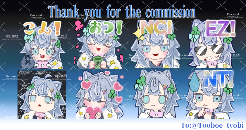 luv_rabit's tweet photo. ⟡𝐜𝐨𝐦𝐦𝐢𝐬𝐬𝐢𝐨𝐧⟡ 
凍吠 ちょび様(#Tooboe_tyobi)のTwitchスタンプ・バッジを作成させていただきました。
ご依頼ありがとうございました💫
  #イラスト依頼 #スタンプ #有償依頼 #commission https://t.co/ovPWwkgulv