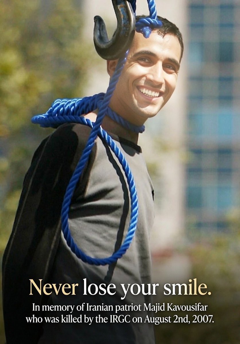 TheDemSlayer's tweet photo. Never lose your smile.

This Iranian hero went to his death with a smile on his face—openly mocking the terror regime that would murder him only moments later.

Heroes like Majid Kavousifar understand that there are things in this world far more important than one’s physical life, things like FREEDOM.

The Islamic Regime was able to take away his life—but they could never take away his smile, his hope, his love, or his already completely FREE spirit.

May his memory forever be a blessing, may his murderers be thrust down and swiftly destroyed, and may Iran soon be FREE.

Javid Shah and God bless the Iranian People.

🇮🇷🦁☀️👑