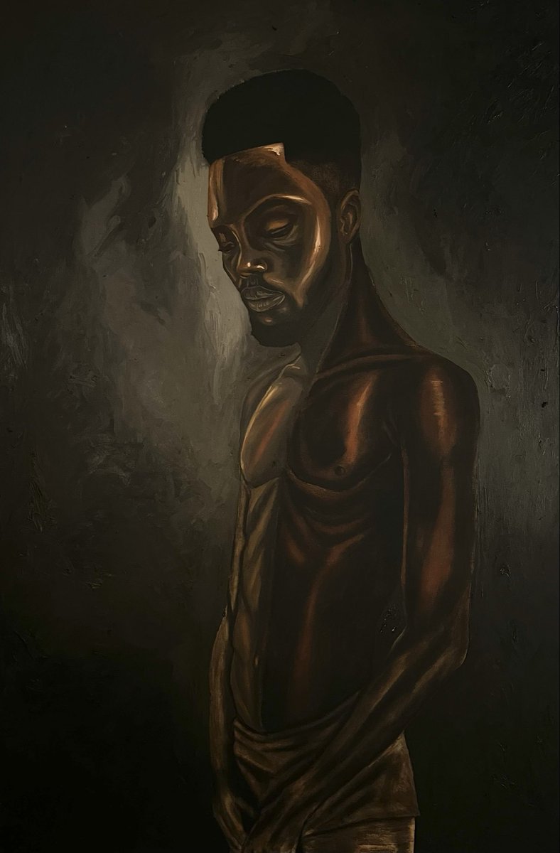 kehindewill's tweet photo. Title: The Weight of Silence

A quiet reflection on masculinity, identity, and the unseen burdens carried within. Through restrained gestures, muted tones, and deliberate textures, this piece explores the tension between strength and vulnerability 

 #ContemporaryArt  #BlackArt https://t.co/oSZ7ThSsLJ