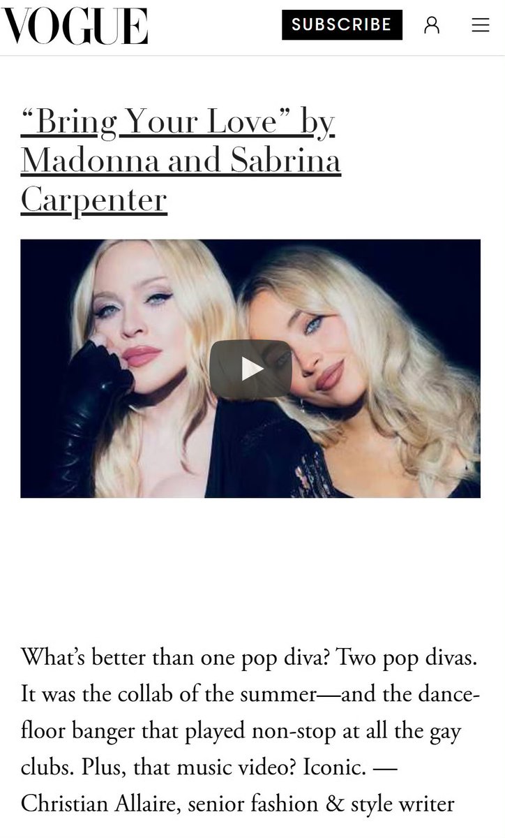 EmailstoAugust's tweet photo. Vogue listed ‘Bring Your Love’ by Madonna and Sabrina Carpenter as 2026’s Song of the Summer https://t.co/hNEnvVCvR5