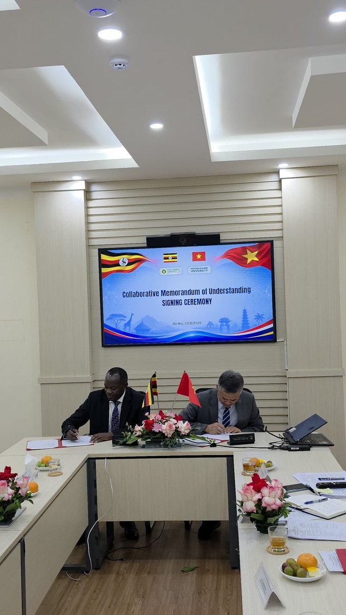CeasorMulenga's tweet photo. Official Announcement: Historic Academic Partnership

​King Ceasor University (KCU) and Victoria Hoa Binh University (VHB) have officially entered into a Memorandum of Understanding (MoU) to establish a comprehensive academic collaboration between Uganda and Viet Nam.

​This strategic agreement unlocks new opportunities for joint degree programs, collaborative research, faculty exchange, and student mobility. Both institutions are committed to advancing global standards in higher education and addressing shared development challenges through knowledge exchange. ​

We extend our warmest congratulations to the leadership teams of both universities for bringing this landmark vision to life.