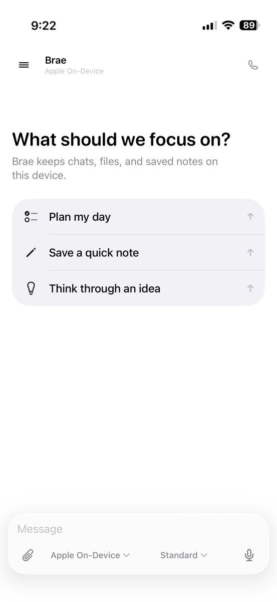 BubuStd's tweet photo. @anupamrjp Brae, your free local ai assistant. If you have iPhone a17 chip or higher. Then you are all set to go. Also Apple vision is coming for iOS 27

https://t.co/84BbiWTMEW https://t.co/zGIs6NG7fw