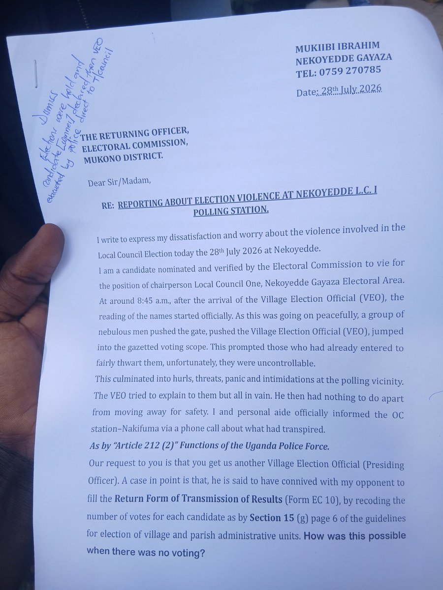 XtraSetra's tweet photo. Do a ground survey about the LC chairmanship elections that took place in Nakifuma ,Nekoyedde-Gayaza village where there was no elections but the incumbent was declared a winner and is now holding an office,petitioned the E.C ,mukono but petition dismissed,,corruption. https://t.co/6BSbvbvfvl