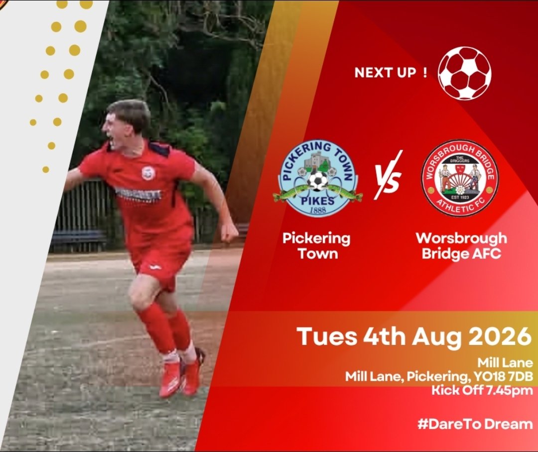 WorsbroughBFC's tweet photo. NEXT UP | 👇🏻 

It's a long away trip as we travel to @PickeringTownFC, our first visit to the Pikes since 2001 !

Its another game to look forward to in what is a busy August.

We hope to see some Briggers fans on the road in what will be another tough test 💪 https://t.co/lfsWjET1JR