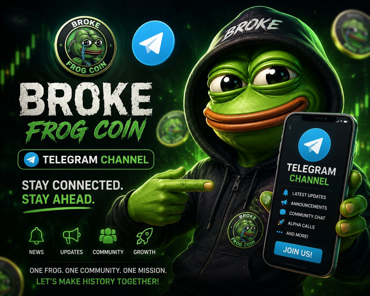 BrokeFrogcoin's tweet photo. 🚨 IMPORTANT ANNOUNCEMENT — BROKE FROG COIN 🐸💚
Our official Broke Frog Coin Telegram channel will be going live soon! 🔥
Our team is currently working behind the scenes to get everything ready. We’re preparing new updates, announcements, and exciting developments for the community.
This is just the beginning. 🐸🚀
Stay tuned. Stay connected. More announcements are coming soon.
💚 BROKE FROG COIN — ONE FROG. ONE COMMUNITY. ONE MISSION.
#BROKE #BROKEFROG #BROKEFROGCOIN #BROKEARMY #ToTheMoon #Telegram