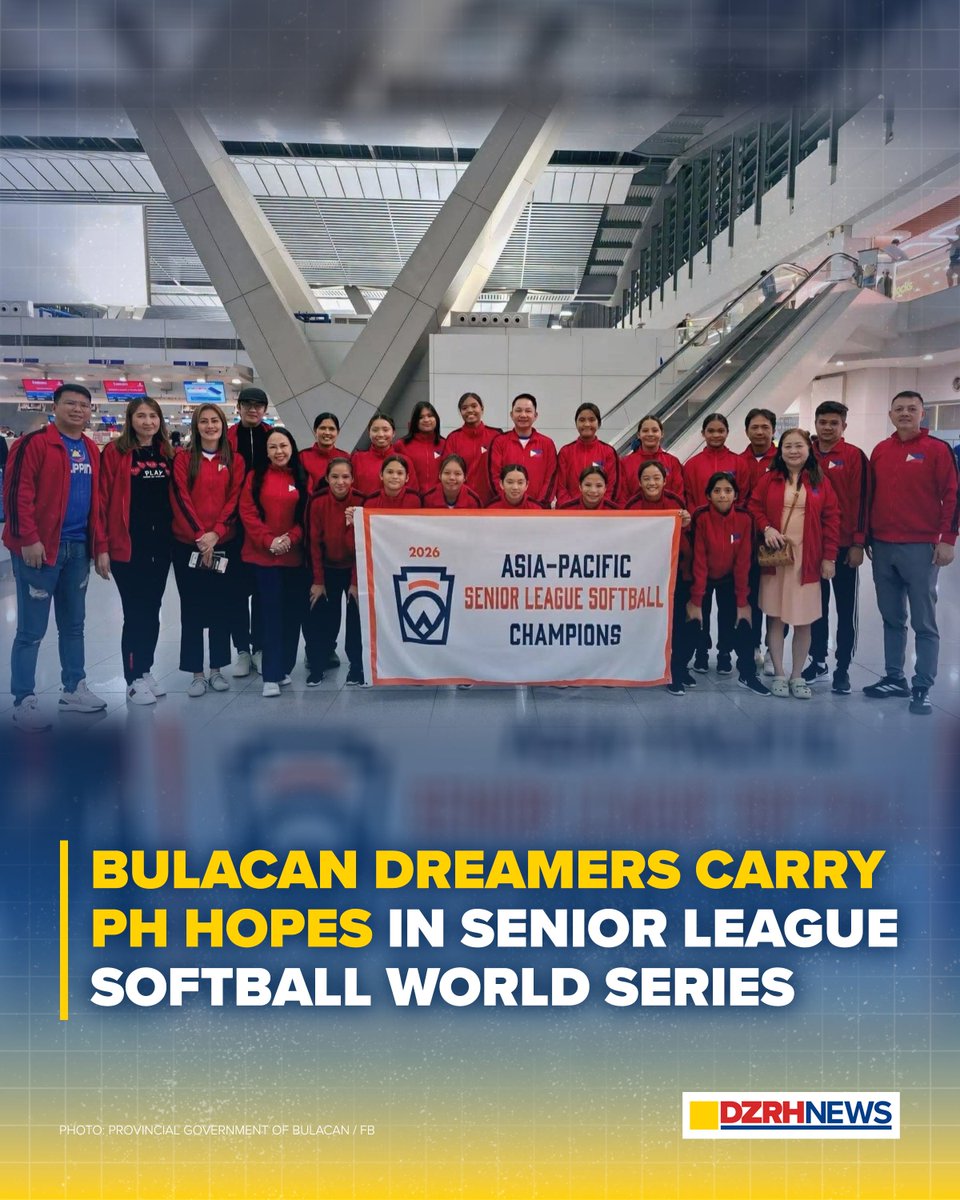 dzrhnews's tweet photo. LABAN PARA SA PANGARAP 🥎🇵🇭

The Bulacan Dreamers women’s softball team has arrived in Sussex County, Delaware, to represent the Philippines and the Asia-Pacific region in the 2026 Senior League Softball World Series from Aug. 3 to 9.

Read more: https://t.co/PR1EpMS4TL https://t.co/JYCJYvE9Ri