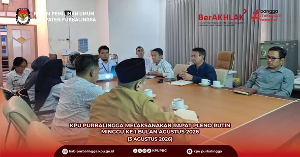 KPUPBG's tweet photo. #temanpemilh Senin, 3 Agustus 2026 KPU Kabupaten Purbalingga mengadakan Rapat Pleno Rutin untuk membahas agenda kegiatan berikutnya. Bertempat di Kantor KPU Kabupaten Purbalingga. Rapat pleno dipimpin oleh Ketua KPU Kabupaten Purbalingga Zamaahsari, S.IP.,M.IP dan https://t.co/1zoMGZoWU4