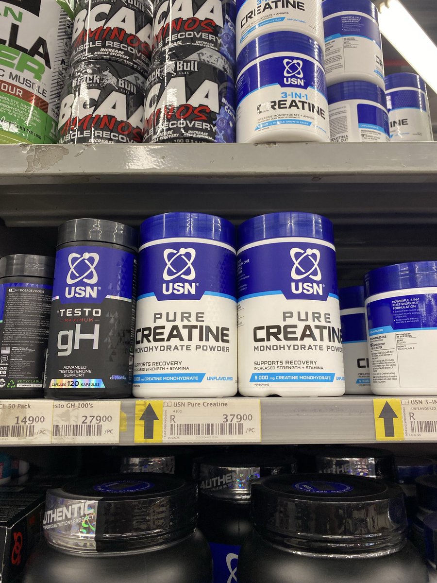 shredbundyy's tweet photo. Creatine: The only supplement I recommend.

Ps, it’s cheaper at Game (R379) than it is at Clicks (+/-R410) or Dischem (R434.99) https://t.co/nVw1dR8zW9