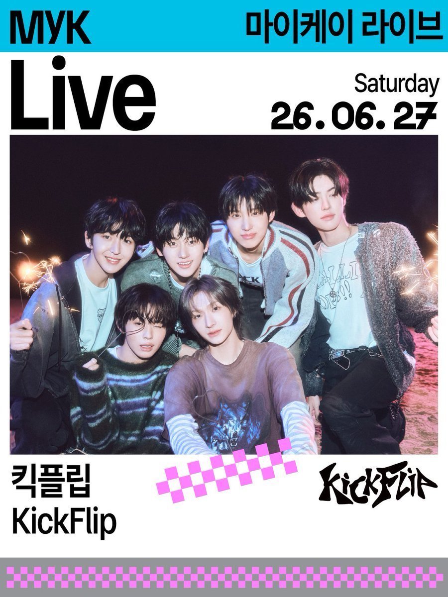 Kickflip_Intl's tweet photo. 📌 [BROADCAST SCHEDULE] 

The MyK Live concert will be broadcast on:

📺 tvN &amp; TVING 
👉 8/8 (Saturday) | 9 AM – 10 AM (KST)

📱 MyK FESTA Official YouTube Stream
🔗 https://t.co/un3fvAfxwh
👉 8/8 (Saturday) | 8 PM (KST)

#KickFlip #킥플립 #キックフリップ  
@kickflip_jype https://t.co/Vumv3A9a6J