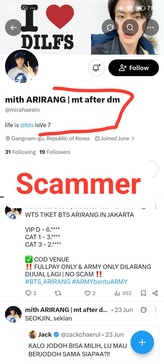 Kyutkali_'s tweet photo. ‼️Beware Scammer ‼️

Hati² buat kalian yg msh cari Sc LD Kyobo &amp; DK Mawar
Ni orang ku liat² posting mulu pake akun yg beda² dan pictnya sama persis,bilangnya Pc Ridi Jp lah, Ridi Kr lah. 
Dia gak jual svt aja, tp jg Bg lain yg pc HD &amp; tiket BTS. 
Dia udh take down wts kyobo-nya https://t.co/wd1uIOb3CK