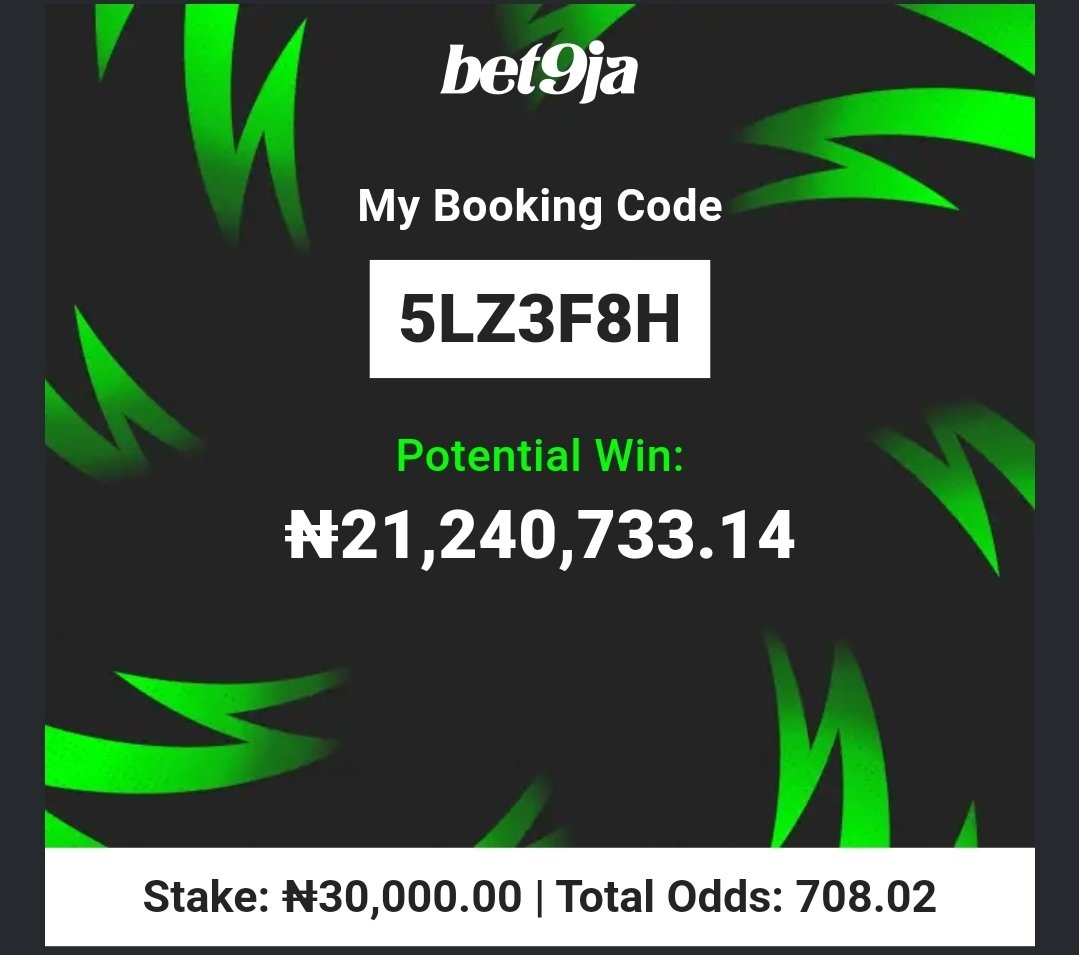 lekan_mark's tweet photo. 5LZ57G6    6/6
5LZ2C65    6/6
5LZ3F8H    6/6   💥  E don boom joor 💪 

#Bet9jaCode 
#Bet9jaCode 
#Bet9jaCode https://t.co/c5Zr2rrwSM