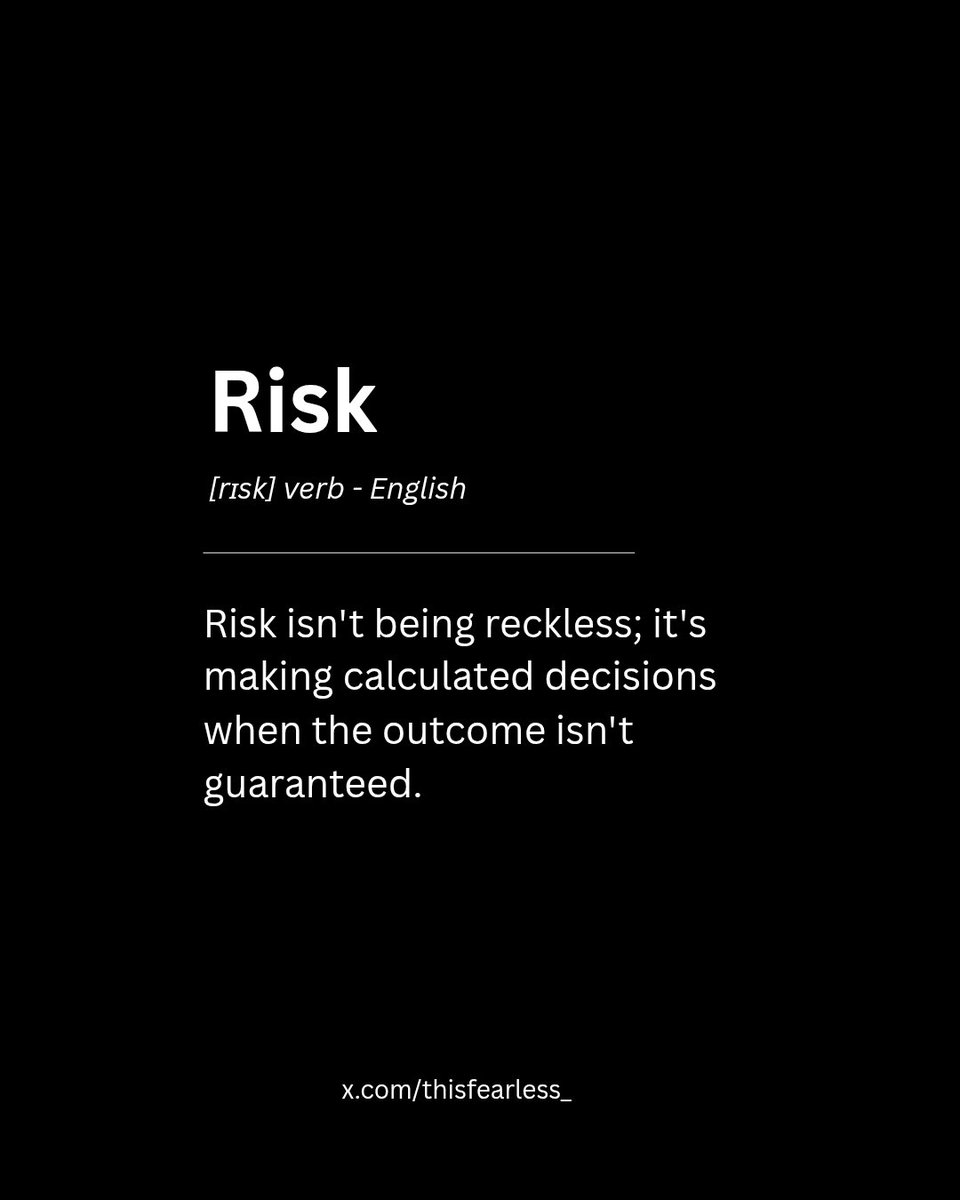 Thisfearless_'s tweet photo. 🚨Happy New Week!

Every goal worth pursuing comes with one thing:

Risk.

Not every risk is worth taking.
But every meaningful achievement requires one.

This week, don't let the fear of failure stop you from taking calculated risks that move you closer to your goals.

Growth begins where certainty ends.

The biggest risk isn't failing.

It's spending another week wondering what could have happened if you had tried.

Happy New Week. Take smart risks. 🚀