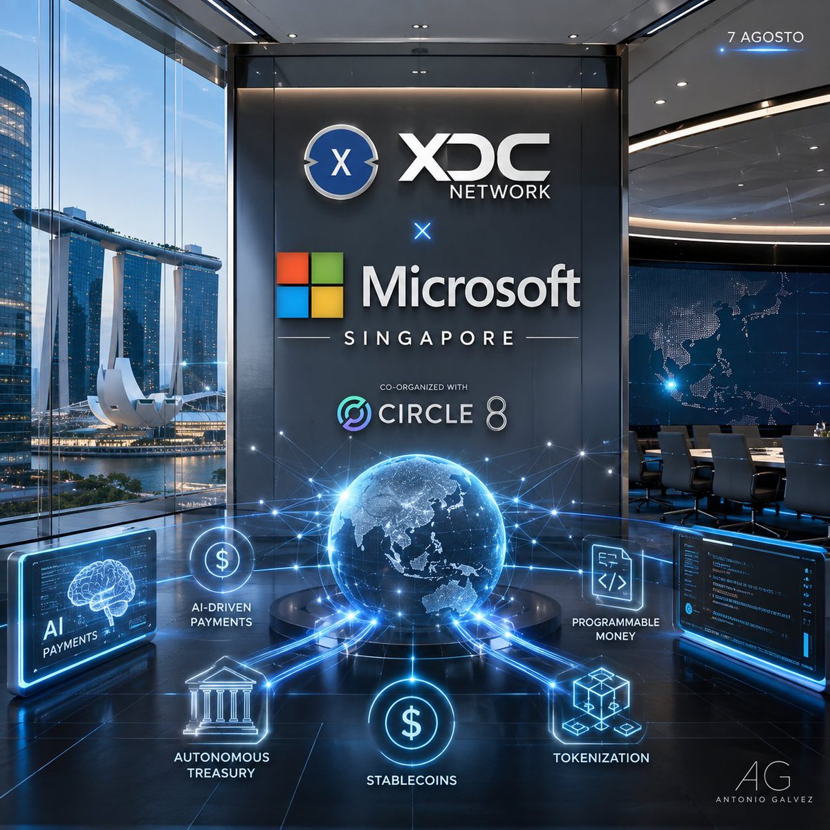 AntonioGlvez9's tweet photo. 🚨 XDC ENTRA EN MICROSOFT SINGAPUR 🇸🇬🤖

El próximo 7 de agosto, XDC estará presente en las oficinas de Microsoft Singapur para hablar de:

💰 Pagos realizados por agentes de IA.
🏦 Tesorerías autónomas.
🔗 Stablecoins y activos tokenizados.
⚙️ Dinero programable.
Y atención… porque XDC no aparece simplemente como invitado. 👀
El evento está organizado por:
🔹 Microsoft
🔹 XDC Network
🔹 8 Circle

No estamos hablando todavía de una alianza tecnológica entre Microsoft y XDC…

Pero XDC ya está dentro de la sala donde se debatirá cómo la inteligencia artificial podrá gestionar y mover dinero. 🔥

El 7 de agosto estaremos muy atentos.
#XDC #XDCNetwork #Microsoft #ArtificialIntelligence #Blockchain #Tokenization #RWA