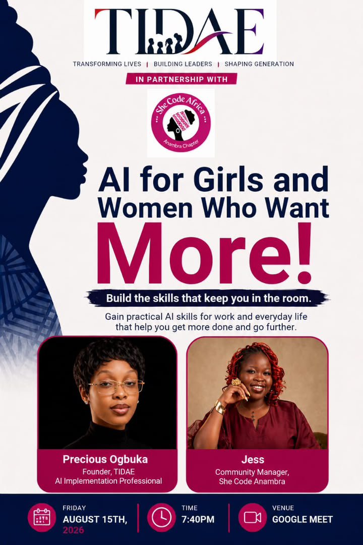 ScaAnambra's tweet photo. Our partners called and we have answered 🔥
Join us on the 15th of August, let's share value ❣️
@ScaAnambra
@TIDAE
#Womenintech
#AI
#Shecan https://t.co/kZMQXjrwmg