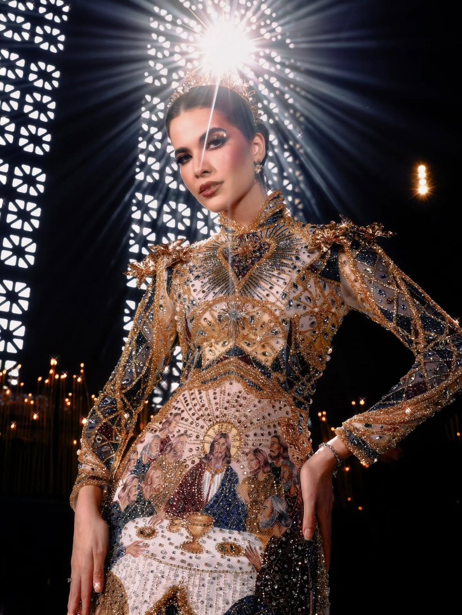 trad_west_'s tweet photo. Miss universe Brazil wore a dress honouring the Last Supper https://t.co/vR4nX7GJf7