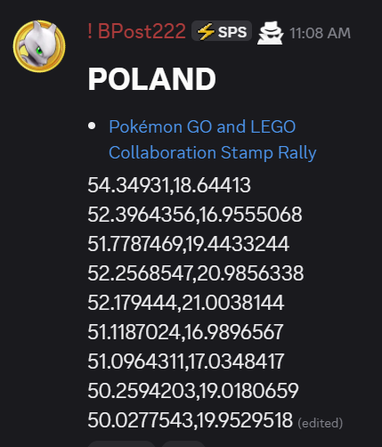 BPost111's tweet photo. POLAND
#PokemonGO 
#PokemonGOStamps
Check our discord for more Coords and GPX
https://t.co/U0lkeTp9XR
Pokémon GO and LEGO Collaboration Stamp Rally
https://t.co/mwi3TyDuS0 https://t.co/YhXxtz9oqB