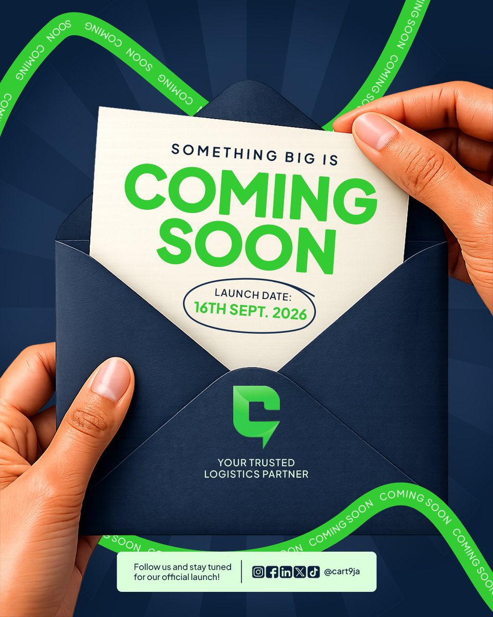 cart9ja's tweet photo. Something big is coming!!!

Meet Cart9ja, your trusted logistics partner. 

Follow us and join the countdown. 

#cart9ja #logistics #launchingsoon https://t.co/IUat0apzgV