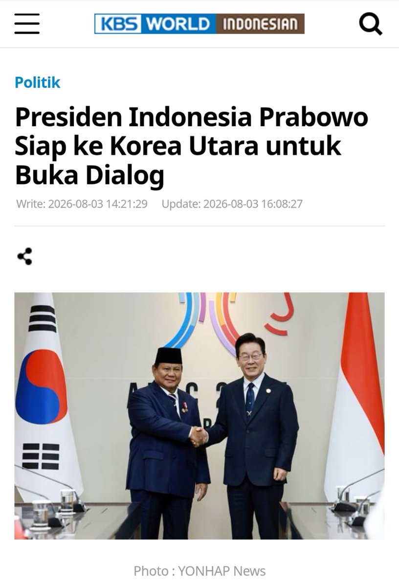 foolinsights's tweet photo. Prabowo diminta untuk menjadi mediator perdamaian oleh Korea Selatan.

Seriusan wok lu mau jadi mediator untuk kedua Korea?😹

Udah nuduh Iran punya senjata nuklir, sekarang malah mau jadi mediator... yang ada malah Perang Dunia III makin cepat terjadi wok😹 https://t.co/dviYz2ngIt