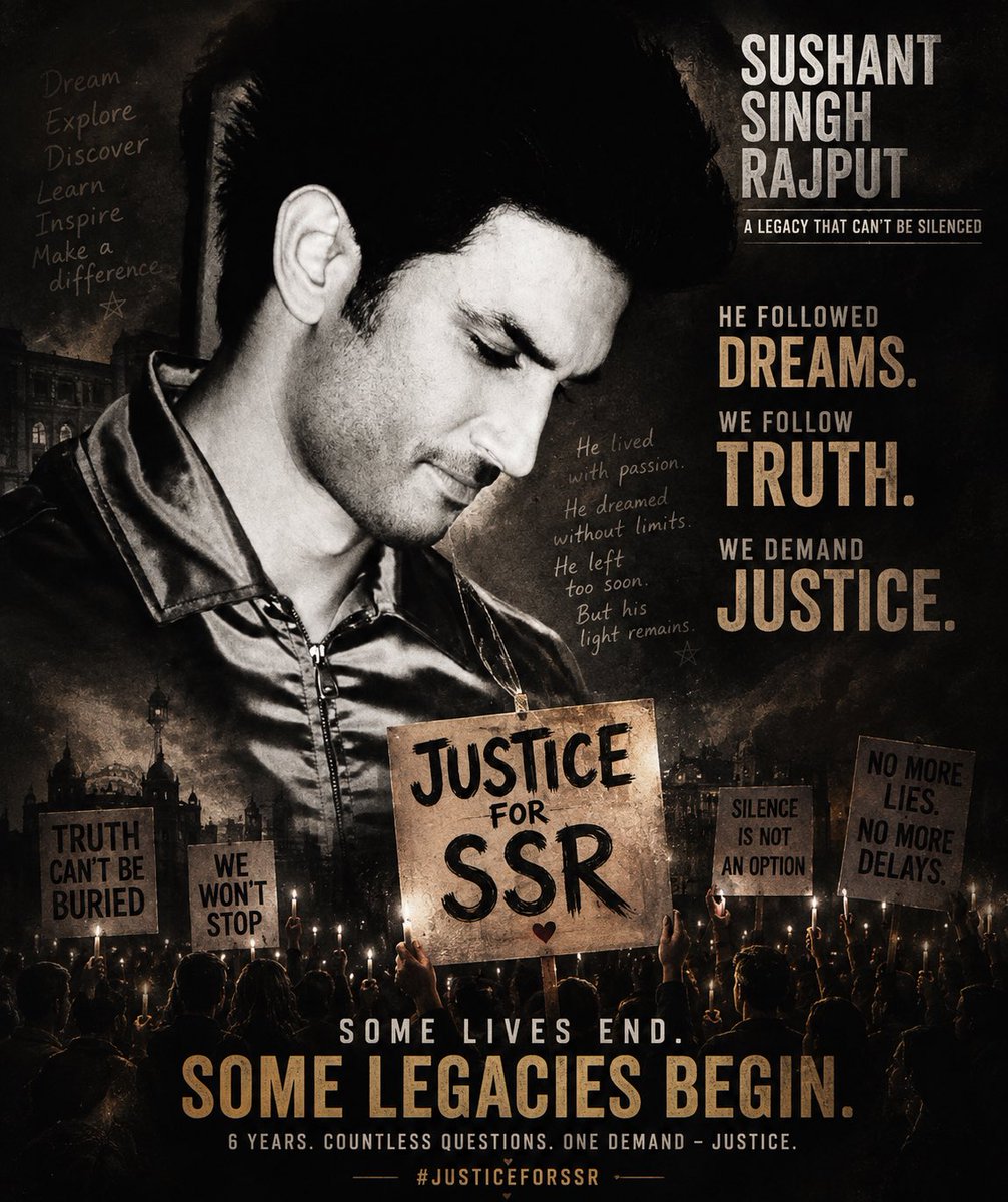 PIYALIBH's tweet photo. #JusticeForSushantSinghRajput is about the principle that truth must never be buried, accountability must never be selective, and justice must never depend on power, influence, or status. When people continue to ask questions years later, it is not because they are unable to move on—it is because they refuse to believe that justice has an expiry date. Remembering Sushant Singh Rajput is not only about remembering a life and a legacy; it is about standing for the belief that every citizen deserves truth, dignity, and equal justice. ✊🏽

#Truthmustprevail