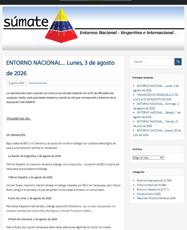 Sumate's tweet photo. Entorno Nacional #Lunes03Agosto
Para estar informado en el ámbito político-electoral nacional, accede a nuestro reporte con lo publicado en los principales portales Web de noticias del país y del mundo.
Pulsa aquí: https://t.co/ZrAbtpIsSt https://t.co/1qnv9xXIFs