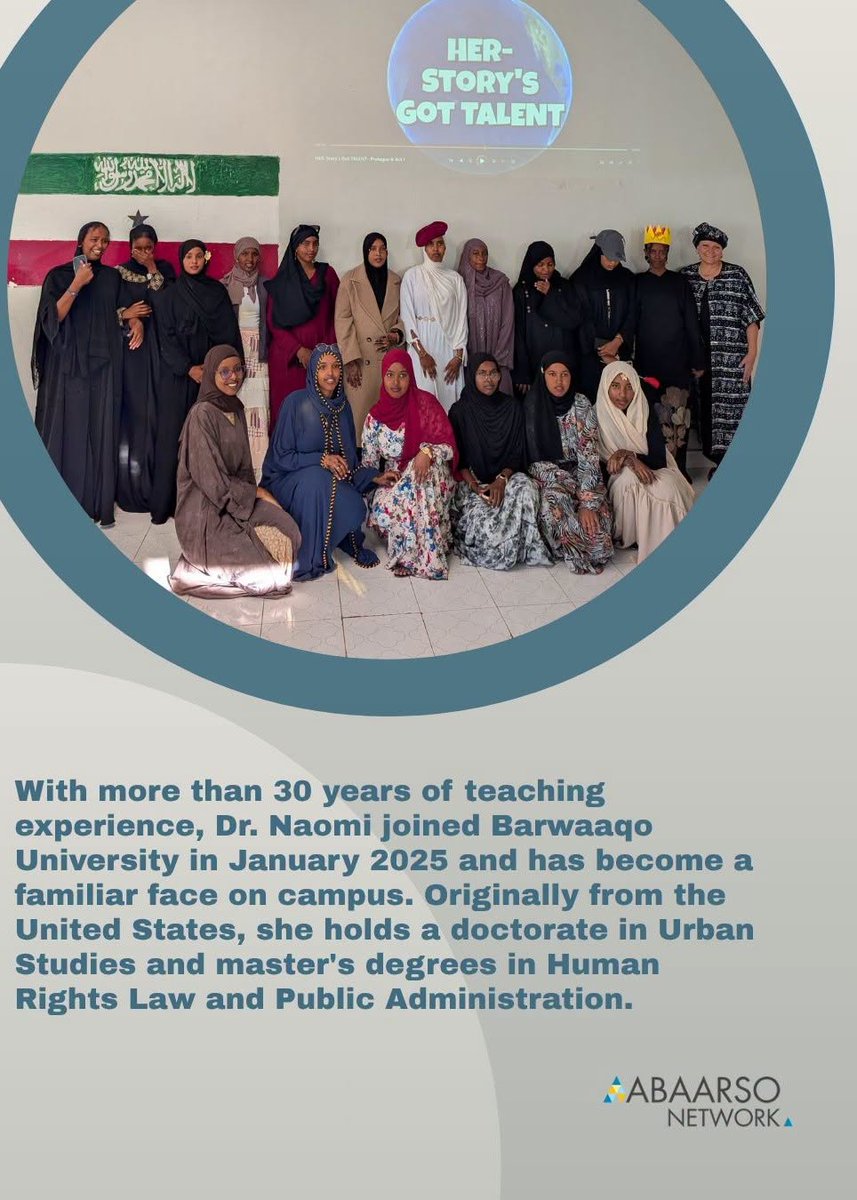 abaarsonetwork's tweet photo. Meet Teacher Naomi!  Through her passion, energy, and dedication to her students, she continues to make a lasting impact in the classroom and beyond at #BarwaaqoUniversity. We’re proud to share her story and celebrate the educators who inspire every day. https://t.co/FyxMDt5DIs