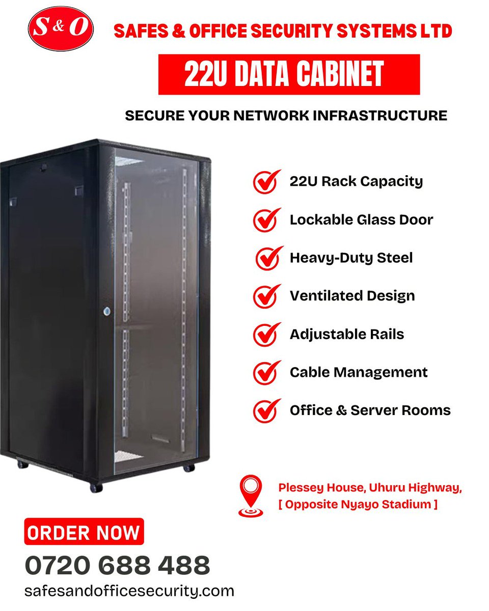 Safesandoffice's tweet photo. 🌐 Keep your network secure and organized with our 22U Data Cabinet.
Ideal for offices, businesses, schools, and server rooms.
📞 0720 688 488
🌐 https://t.co/uZKyyhOIfz
#DataCabinet #Networking #OfficeSecurity https://t.co/D4NgNKjsTQ