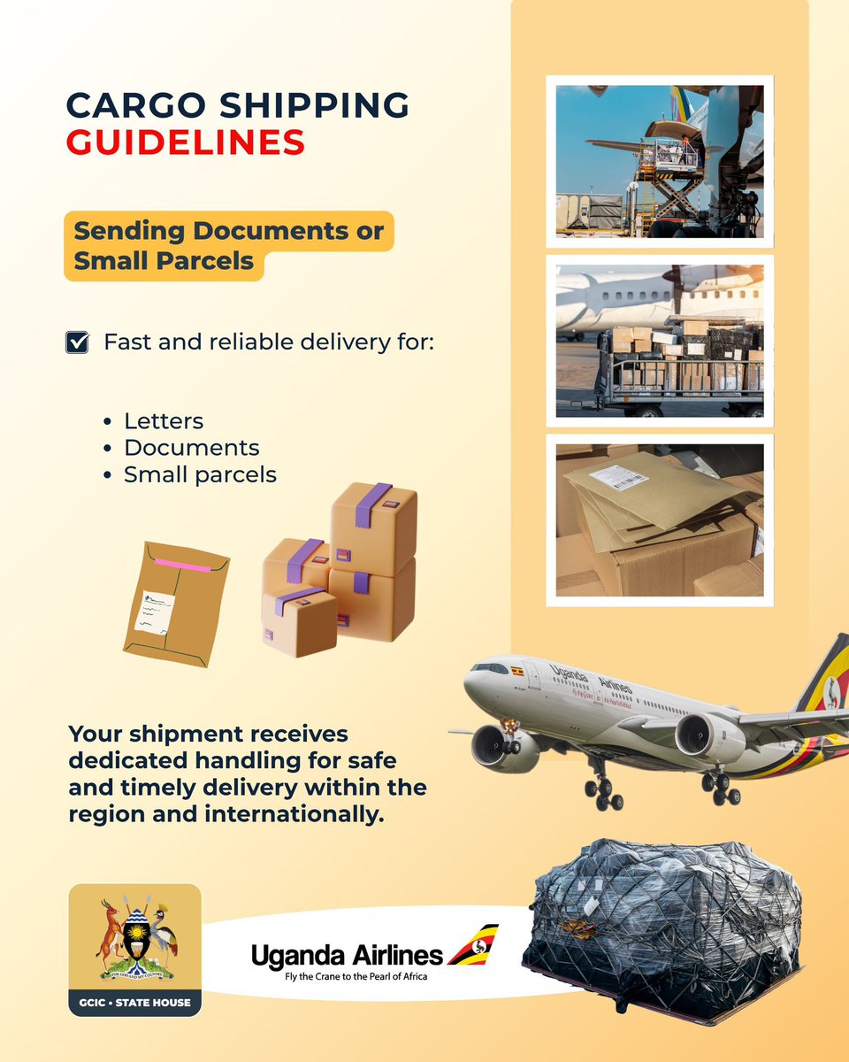 GideonSsekidde's tweet photo. @UG_Airlines ✈️
Your documents and small parcels get dedicated care from us to their destination.
Safe, timely delivery across the region and beyond.
#GoldenPosts
#OpenGovUg #FlyUgandaAirlines #CargoServices https://t.co/eMHRg9ylb8