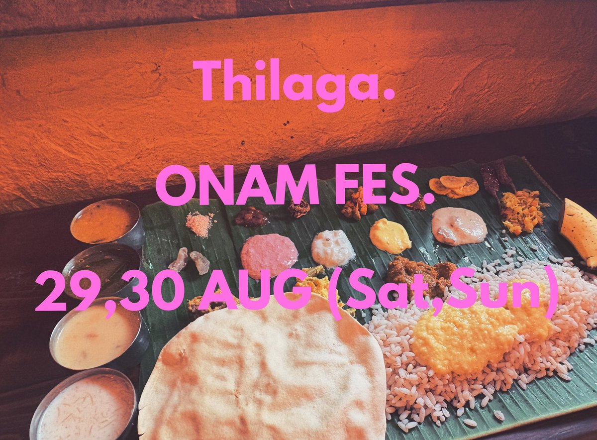 Thilaga_kyoto's tweet photo. 【8月29日・30日（土・日）イベント】
今年もやってまいりました！
南インド・ケーララ州の収穫祭『ONAM Festival』を行います。
バナナの葉にどんどんサーブされる楽しさを体感してください🇮🇳

以下に詳細記載しておりますので、ご予約の際はご確認くださいませ。

※1.ランチ営業につきまして、
ご予約の際に時間帯のみお伺い致します（11時台、12時台、13時台、14時台）

11時台＝11時~11時50分までの間。
お伺いしました時間帯にお越しください。

※ 特にランチタイムにつきましては事前予約を推奨しております。例年、予約段階でお席埋まっております。

※2.ディナー営業につきましては、毎時00分、30分〜の時間指定での予約も承ります。

ランチとディナーで品数と金額に違いがございます。
Lunch : 2,700円
Dinner: 3,100円（ディナーはワンドリンクオーダー制）

※おかわり自由（サンバル、ラッサム、ダール、マッタライスに限る）

※3.ご予約の際は
①代表者のお名前
②人数
③日時
を明記の上、インスタグラムDM、X DM、お電話（075-600-2038）のどれかにてご連絡いただきますようお願い致します。

スタッフ一同、皆さまのお越しを楽しみにしております✨

どうぞ宜しくお願い致します👨🏾‍