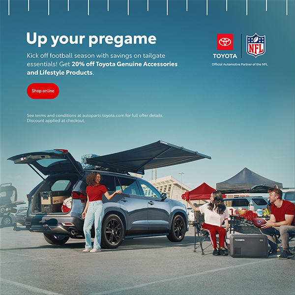 stokestoyotabft's tweet photo. Up your pregame! Get 20% off Toyota Genuine Accessories and Lifestyle Products!
Visit: https://t.co/28uDk40qaQ
#stokestoyotabeaufort #beaufortsc
#accessories #toyota #toyotasale #partssale #discount #savings https://t.co/WQrL2CZ5oH