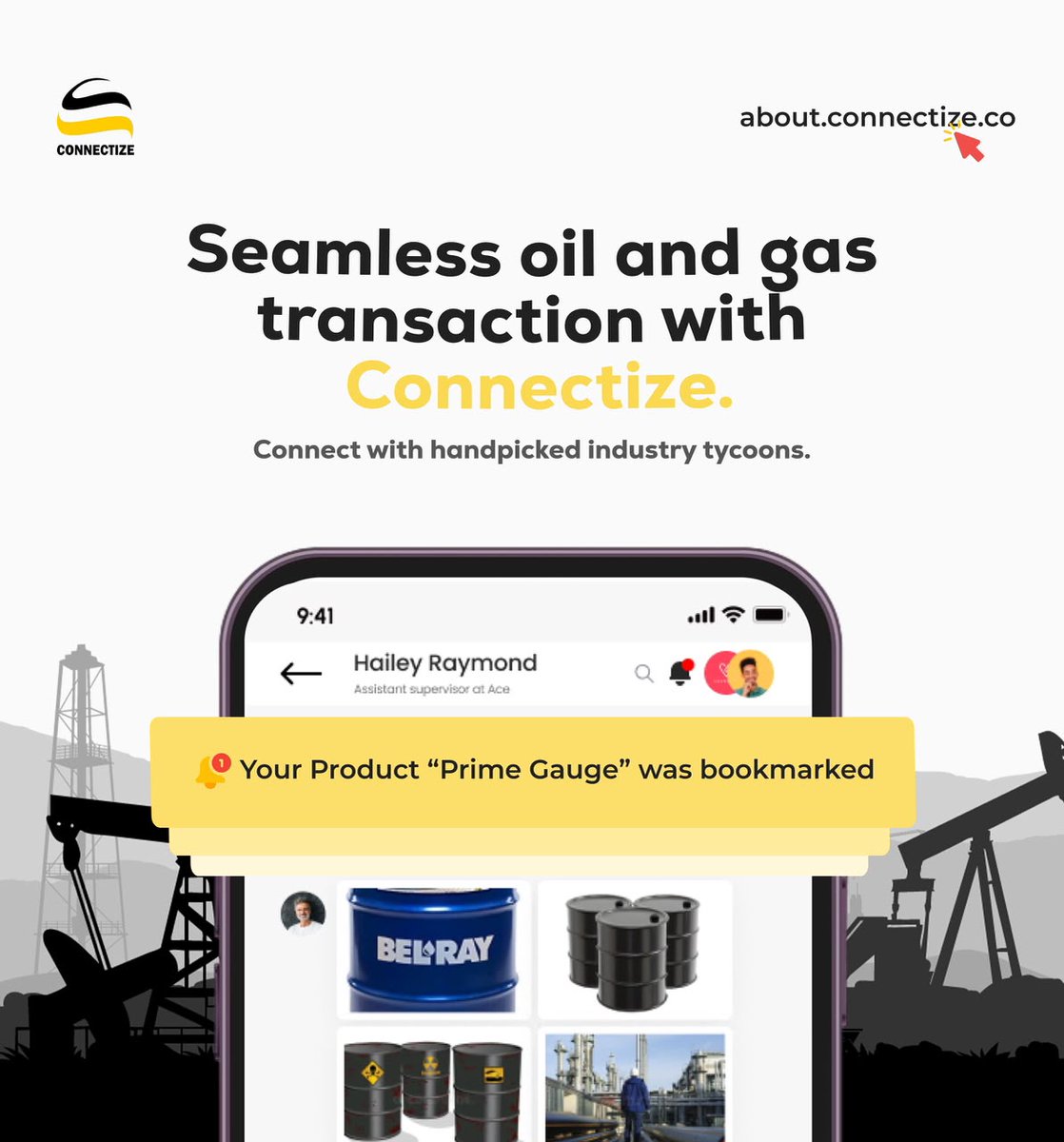 Connectizeco's tweet photo. You have a great oil and gas product, but your customers are limited to your region. 

Finding buyers, building partnerships, and closing deals shouldn’t be difficult.

With the Connectize Marketplace, you can showcase your oil and gas products to a wider network. 

#oilandgas https://t.co/pU7fuNdsey