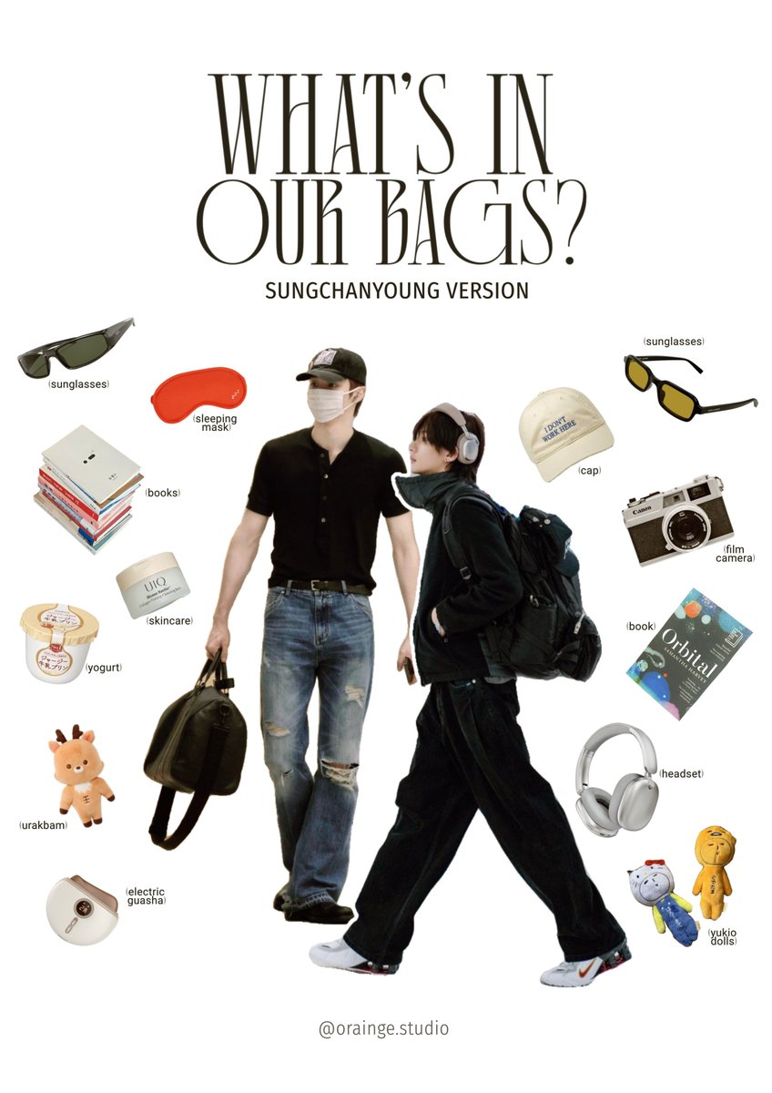 0raingie's tweet photo. what's in our bag? 
sungchanyoung ver. 

#riize #sungchan #anton https://t.co/HINkNBN80h