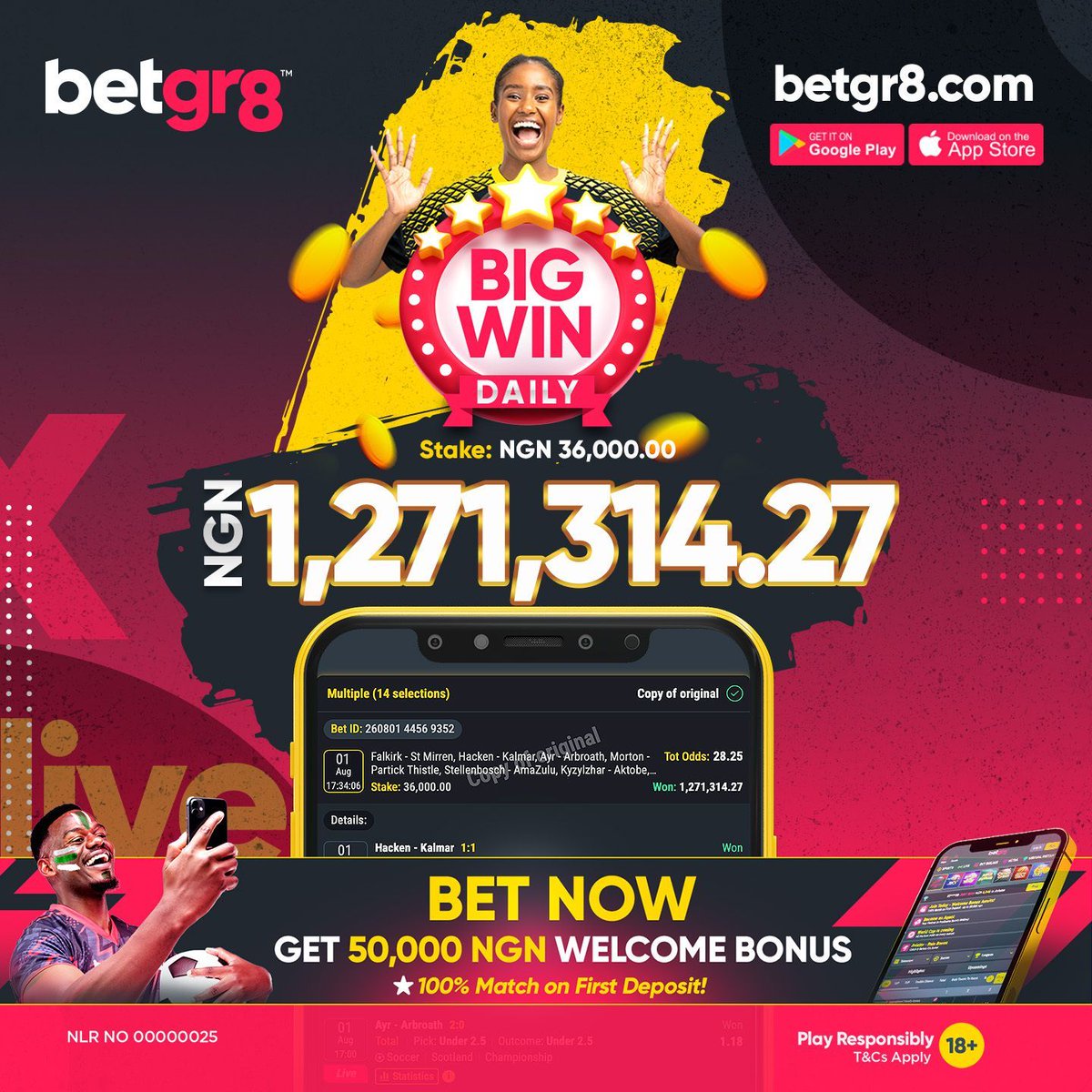 Betgr8Nigeria's tweet photo. Join our Champs Hall of Fame! GR8 ODDS await!! Place a bet today and turn your stake into a BIG WIN!

View Tickets 📲 https://t.co/iIfQaO7ST0 Bet IDs: 26073124394129, 26080144569352, 26080278684317

18+ | Play Responsibly | T&amp;Cs apply
#betgr8 #BigWin #Freebet #Livebetting https://t.co/StVEiAsKBY