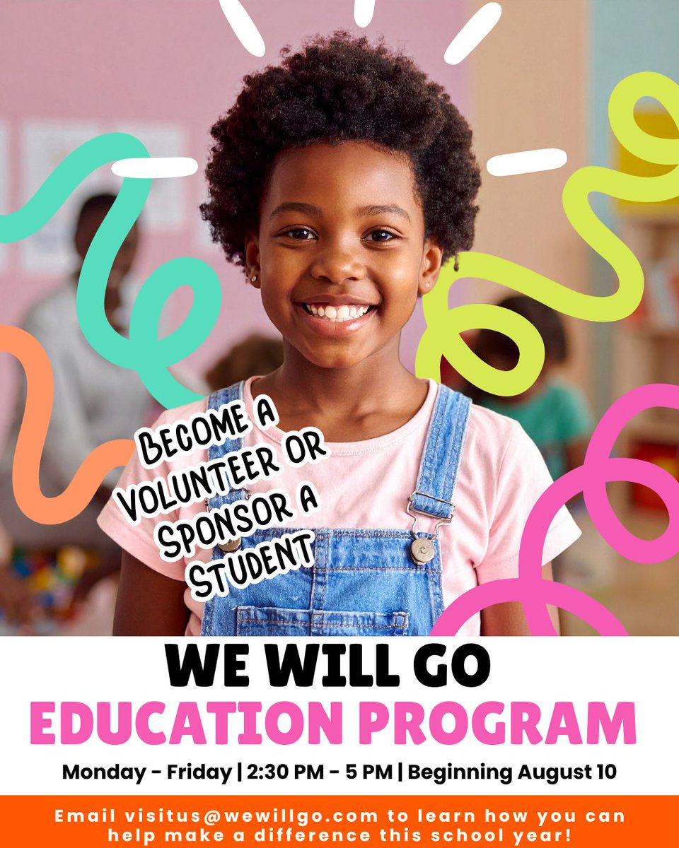 OneHopeCBC's tweet photo. We Will Go's Education Program is gearing up to start next week! You can partner by becoming a volunteer and serving weekly, sponsoring a student, or both! Email visitus@wewillgo.com to learn how you can make a difference this school year. #OneHopeCG https://t.co/O50kzk03gh