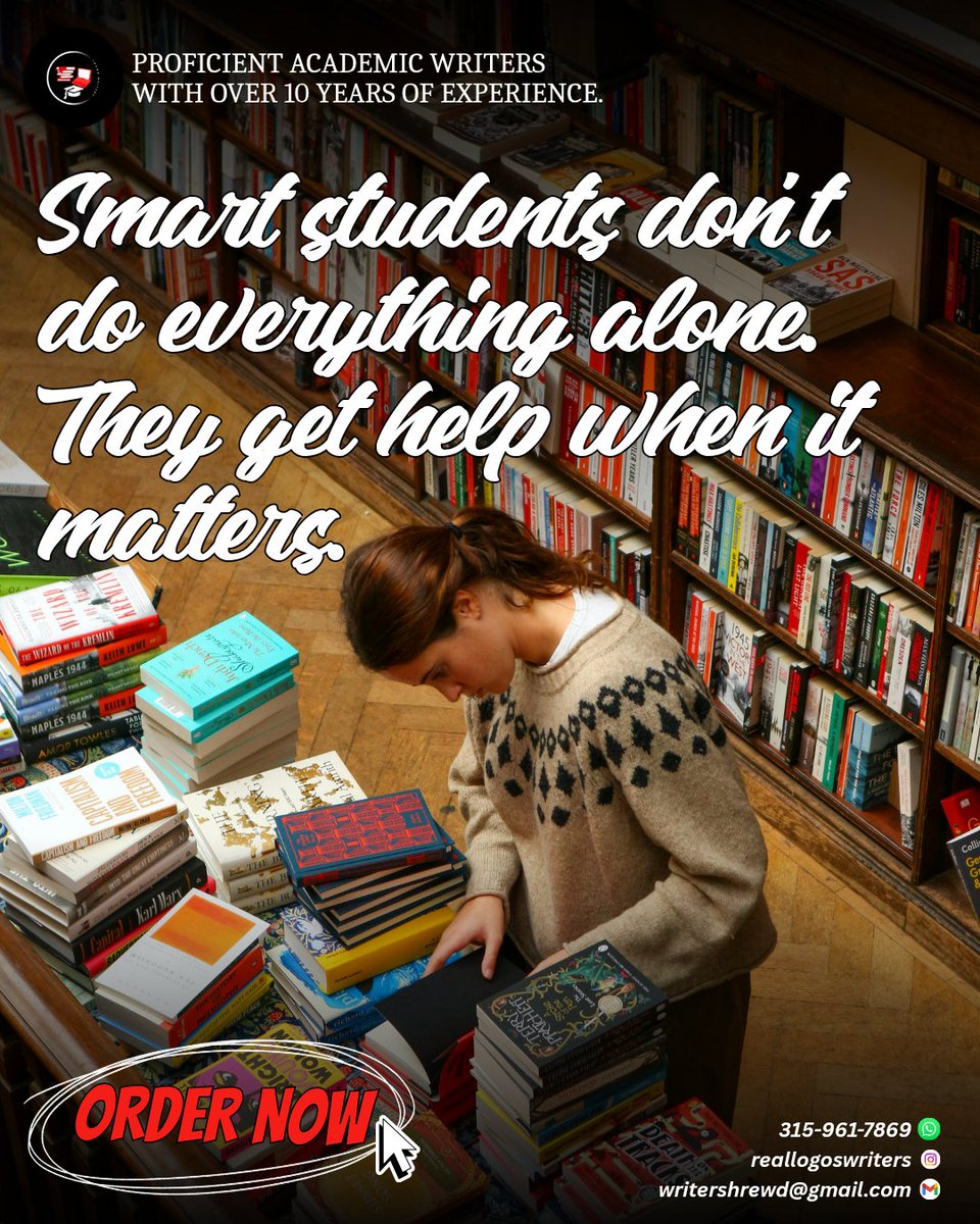 logoswriter's tweet photo. Expect quality work, on time delivery and responsive support 24/7💯

• Assignments
• Online Classes
• Thesis &amp; Dissertation
• Editing &amp; Proofreading
• Case Studies &amp; Reports
• Essay &amp; Research Papers

#College #University  #Study
#Summer #FallSemester
#reallogoswriter📚💻🎓 https://t.co/MYxQexQgKW