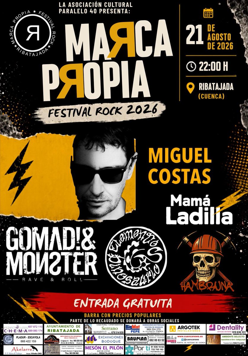 ribatajada's tweet photo. ¡Vuelve el Festival Marca Propia a Ribatajada! El próximo 21 de agosto 2026 en #Ribatajada #Cuenca #Castilla, entrada gratuita.
@MIGUELCOSTAS @Mama_Ladilla @GomadandMonster https://t.co/QA4NRFBHPO