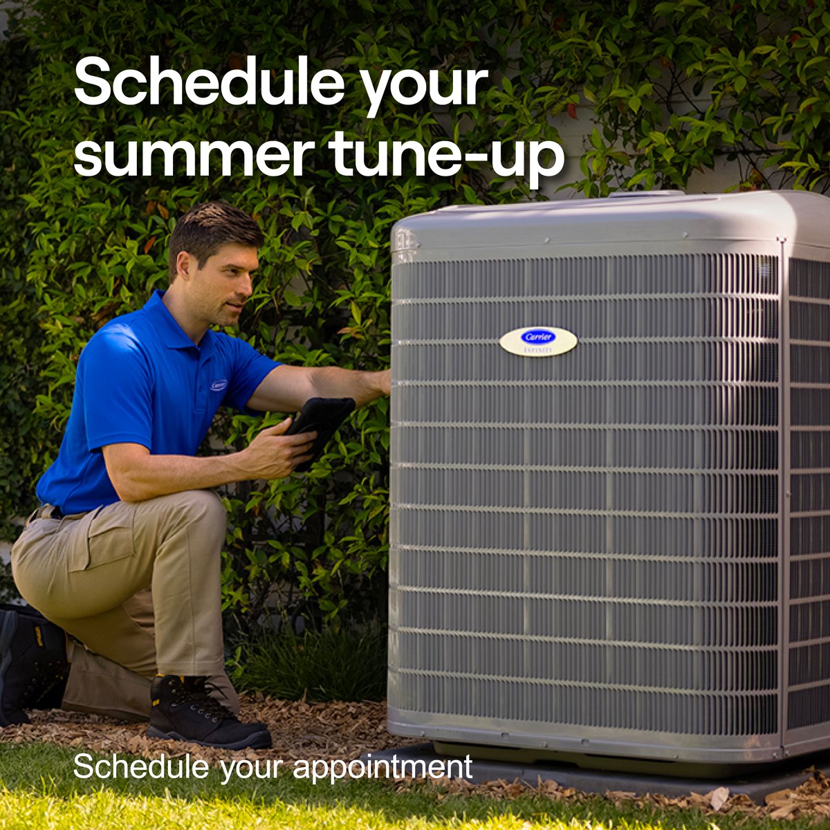 CarrierAtHome's tweet photo. Don't wait for a breakdown during peak summer heat. A seasonal tune-up can help keep your system running smoothly and your home comfortable. #Carrier #HomeComfort #HomeMaintenance https://t.co/fM0oCT5MUN