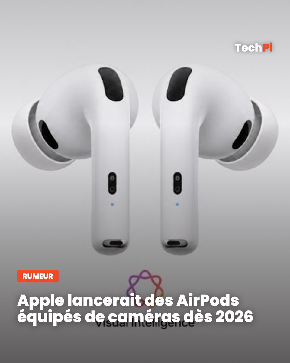 Tech_Pii's tweet photo. Des AirPods qui voient pour Siri 👀
Dans les faits : selon Mark Gurman (Bloomberg, 2 août 2026), Apple travaillerait sur des AirPods à caméras.
#airpods #airpodsultra #apple #visualintelligence #siri #ios27 #appleintelligence #tech #actutech #rumeurapple https://t.co/BwBBKe6OmQ