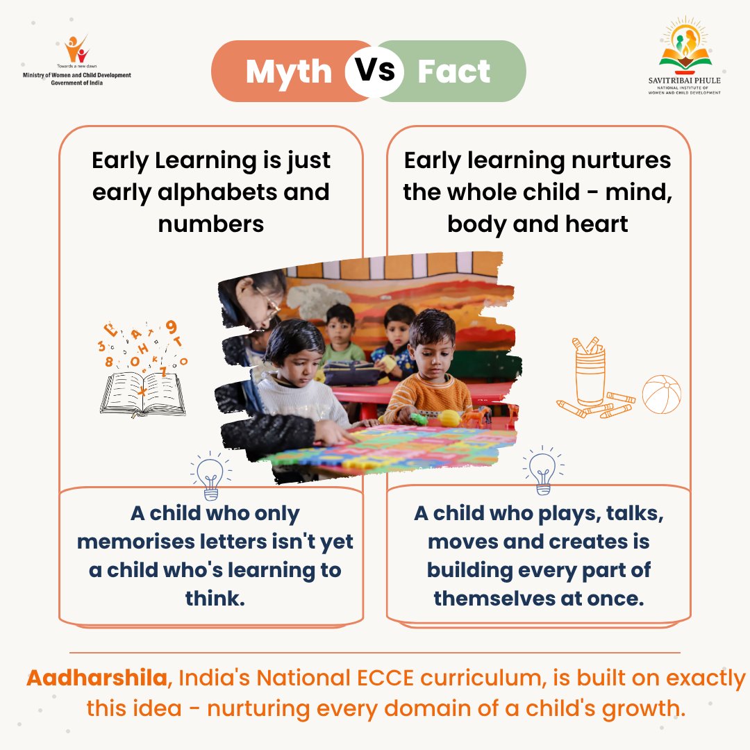 SPNIWCD_MWCD's tweet photo. Early learning isn't just literacy. It's a child building thinking skills through exploration, language through conversation, emotional understanding through relationships, and physical skills through movement and play. All of it, happening together — not one subject at a time. https://t.co/mhNW6psHZk