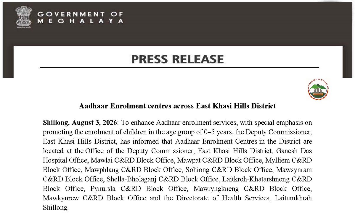 MeghalayaGov's tweet photo. #Aadhaar Enrolment centres across #EastKhasiHills District @DiprMeghalaya @DC_EKH @meghalayahealth @UIDAIGuwahati #Mawlai #Mawpat #Mylliem #Mawphlang #Sohiong #Mawsynram #Shella #Bholaganj #Laitkroh #Khatarshnong #Pynursla #Mawryngkneng #Mawkynrew (https://t.co/wChATx7Nwv) https://t.co/wKISj8qgjz