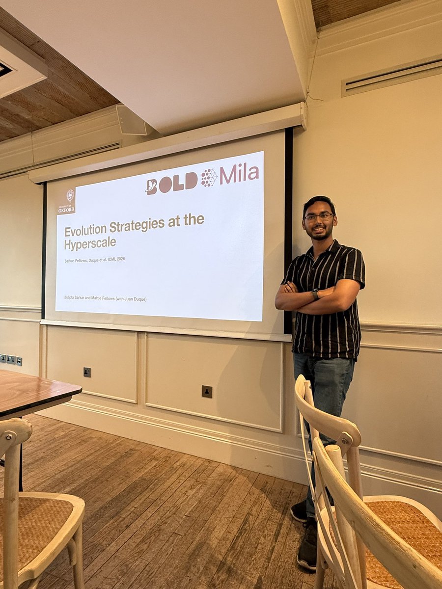 HedeyaY's tweet photo. What if we could train LLM at the speed of inference with less compute?

We had a pleasure of hosting @bidiptas13, co-inventor of EGGROLL algorithm, to talk about the potential of evolutions strategies. 1/n https://t.co/SBV0wiVfDS